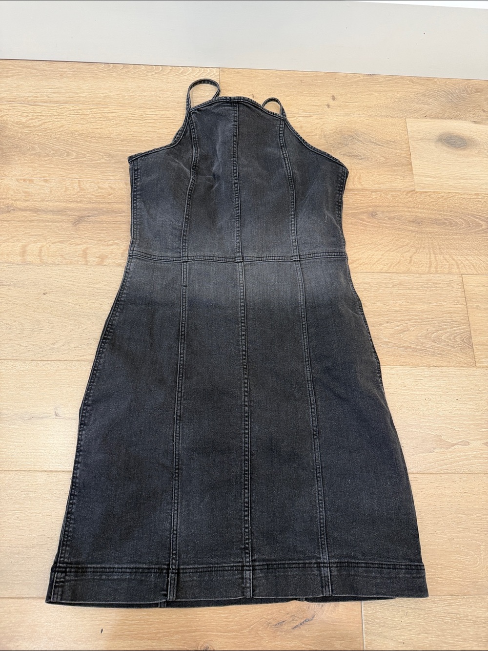 H&M Black Denim Bodycon Dress Overalls